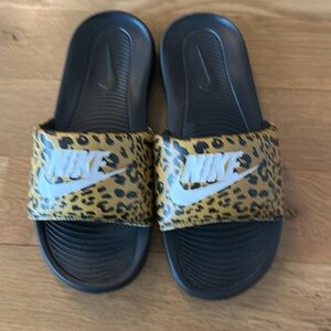 Nike leopard slip on slippers